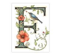 Artery8 Letter F in Calligraphy Watercolour Bird Flowers Floral Word Art For Her Birthday Mum Wife Woman Friend Large Wall Art Poster Print 18X24 Inch
