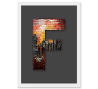 Artery8 Letter F New York Cityscape Orange Red Decorative Graffiti Mural Alphabet Initial Stencil Artwork Framed Wall Art Print A4 in White Artery8 White