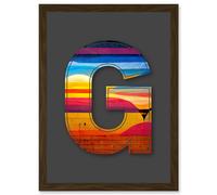 Artery8 Letter G Bright Abstract Landscape Decorative Graffiti Mural Alphabet Initial Stencil Artwork Framed Wall Art Print A4 in Brown Artery8 Brown