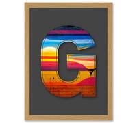 Artery8 Letter G Bright Abstract Landscape Decorative Graffiti Mural Alphabet Initial Stencil Artwork Framed Wall Art Print A4 in Light Oak Artery8 Light Oak