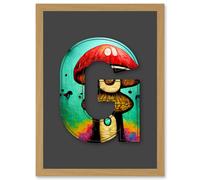 Artery8 Letter G Green Red Mushrooms Decorative Graffiti Mural Alphabet Initial Stencil Artwork Framed Wall Art Print A4 in Light Oak Artery8 Light Oak