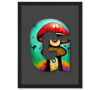 Artery8 Letter G Green Red Mushrooms Decorative Graffiti Mural Alphabet Initial Stencil Artwork Framed Wall Art Print A4 in Black Artery8 Black