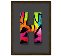 Wee Blue Coo Letter H Neon Tagging Decorative Graffiti Mural Alphabet Initial Stencil Artwork Framed Wall Art Print A4