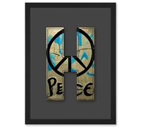Artery8 Letter H Peace Sign Beige Black Decorative Graffiti Mural Alphabet Initial Stencil Wall Art Print - A4 Size