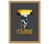 Artery8 Letter I Abstract Eagle Decorative Graffiti Mural Alphabet Initial Stencil Artwork Framed Wall Art Print A4 in Light Oak Artery8 Light Oak
