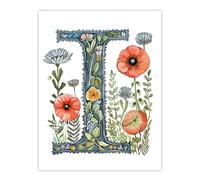 Artery8 Letter I in Watercolour Wildflowers Poppy Bouquet Floral Word Art For Her Birthday Mum Wife Woman Friend Large Wall Art Poster Print 18X24 Inch