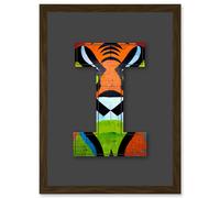 Artery8 Letter I Tiger Face Orange White Black Decorative Graffiti Mural Alphabet Initial Stencil Artwork Framed Wall Art Print A4 in Brown Artery8 Brown