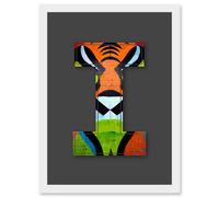 Artery8 Letter I Tiger Face Orange White Black Decorative Graffiti Mural Alphabet Initial Stencil Artwork Framed Wall Art Print A4 Artery8 White