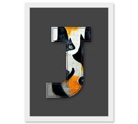 Artery8 Letter J Abstract Cat Decorative Graffiti Mural Alphabet Initial Stencil Artwork Framed Wall Art Print A4 in White Artery8 White