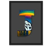 Artery8 Letter J Pride Rainbow Decorative Graffiti Mural Alphabet Initial Stencil Artwork Framed Wall Art Print A4 in Black Artery8 Black
