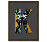 Artery8 Letter K Dog Face Yellow Decorative Graffiti Mural Alphabet Initial Stencil Artwork Framed Wall Art Print A4 in Brown Artery8 Brown