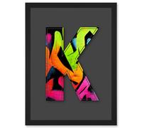 Artery8 Letter K Neon Abstract Decorative Graffiti Mural Alphabet Initial Stencil Artwork Framed Wall Art Print A4 in Black Artery8 Black