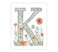 Artery8 Letter K Watercolour Wildflowers Delicate Nature Floral Word Art For Her Birthday Mum Wife Woman Friend Large Wall Art Poster Print 18X24 Inch