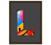 Artery8 Letter L Abstract Blue Pink Yellow Decorative Graffiti Mural Alphabet Initial Stencil Artwork Framed Wall Art Print A4 in Brown Artery8 Brown