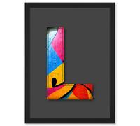 Artery8 Letter L Abstract Blue Pink Yellow Decorative Graffiti Mural Alphabet Initial Stencil Artwork Framed Wall Art Print A4 in Black Artery8 Black
