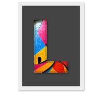 Artery8 Letter L Abstract Blue Pink Yellow Decorative Graffiti Mural Alphabet Initial Stencil Artwork Framed Wall Art Print A4 in White Artery8 White
