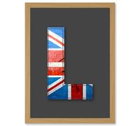 Artery8 Letter L Abstract UK Flag Red White Blue Decorative Graffiti Mural Alphabet Initial Stencil Artwork Framed Wall Art Print A4 in Light Oak Artery8 Light Oak