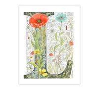 Artery8 Letter L in Watercolour Flowers Botanical Book Floral Word Art For Her Birthday Mum Wife Woman Friend Large Wall Art Poster Print 18X24 Inch