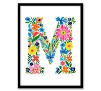 Artery8 Letter M in Bright Colourful Flowers Spring Garden Floral Word Art For Her Birthday Mum Wife Woman Friend Artwork Framed Wall Art Print A4