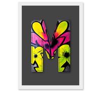 Artery8 Letter M Neon Yellow Flower Decorative Graffiti Mural Alphabet Initial Stencil Artwork Framed Wall Art Print A4 in White Artery8 White