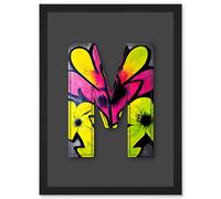 Artery8 Letter M Neon Yellow Flower Decorative Graffiti Mural Alphabet Initial Stencil Artwork Framed Wall Art Print A4 in Black Artery8 Black
