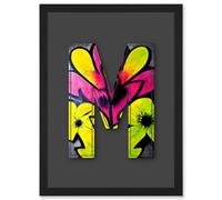 Artery8 Letter M Neon Yellow Flower Decorative Graffiti Mural Alphabet Initial Stencil Wall Art Print - A4 Size