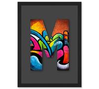Artery8 Letter M Tagging Orange Blue Pink Decorative Graffiti Mural Alphabet Initial Stencil Artwork Framed Wall Art Print A4 in Black Artery8 Black