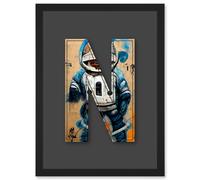 Artery8 Letter N Space Man Decorative Graffiti Mural Alphabet Initial Stencil Artwork Framed Wall Art Print A4 in Black Artery8 Black