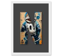 Artery8 Letter N Space Man Decorative Graffiti Mural Alphabet Initial Stencil Artwork Framed Wall Art Print A4 in White Artery8 White