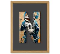 Artery8 Letter N Space Man Decorative Graffiti Mural Alphabet Initial Stencil Artwork Framed Wall Art Print A4 in Light Oak Artery8 Light Oak
