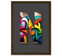 Artery8 Letter N Tagging Multicoloured Decorative Graffiti Mural Alphabet Initial Stencil Artwork Framed Wall Art Print A4 in Brown Artery8 Brown