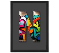 Artery8 Letter N Tagging Multicoloured Decorative Graffiti Mural Alphabet Initial Stencil Artwork Framed Wall Art Print A4 in Black Artery8 Black