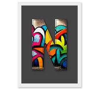 Artery8 Letter N Tagging Multicoloured Decorative Graffiti Mural Alphabet Initial Stencil Artwork Framed Wall Art Print A4 in White Artery8 White