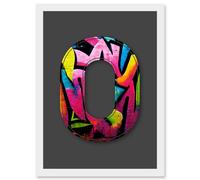 Artery8 Letter O Fluorescent Abstract Tagging Decorative Graffiti Mural Alphabet Initial Stencil Artwork Framed Wall Art Print A4 in White Artery8 White