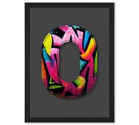 Artery8 Letter O Fluorescent Abstract Tagging Decorative Graffiti Mural Alphabet Initial Stencil Artwork Framed Wall Art Print A4 in Black Artery8 Black