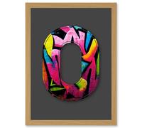 Artery8 Letter O Fluorescent Abstract Tagging Decorative Graffiti Mural Alphabet Initial Stencil Artwork Framed Wall Art Print A4 in Light Oak Artery8 Light Oak