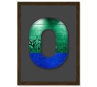 Artery8 Letter O Tagging Green Blue Decorative Graffiti Mural Alphabet Initial Stencil Artwork Framed Wall Art Print A4 in Brown Artery8 Brown