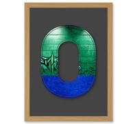 Artery8 Letter O Tagging Green Blue Decorative Graffiti Mural Alphabet Initial Stencil Artwork Framed Wall Art Print A4 in Light Oak Artery8 Light Oak