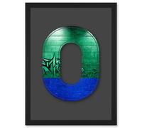 Artery8 Letter O Tagging Green Blue Decorative Graffiti Mural Alphabet Initial Stencil Artwork Framed Wall Art Print A4 in Black Artery8 Black
