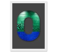 Artery8 Letter O Tagging Green Blue Decorative Graffiti Mural Alphabet Initial Stencil Artwork Framed Wall Art Print A4 in White Artery8 White