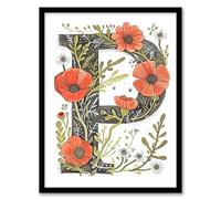 Artery8 Letter P for Poppy Bouquet Bloom Watercolour Rustic Floral Word Art For Her Birthday Mum Wife Woman Friend Artwork Framed Wall Art Print A4