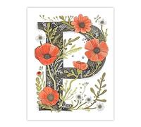 Artery8 Letter P for Poppy Bouquet Bloom Watercolour Rustic Floral Word Art For Her Birthday Mum Wife Woman Friend Extra Large XL Wall Art Poster Print