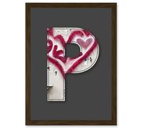 Artery8 Letter P Heart Cream Decorative Graffiti Mural Alphabet Initial Stencil Artwork Framed Wall Art Print A4 in Brown Artery8 Brown