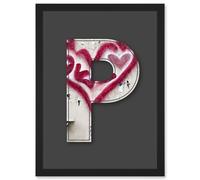 Artery8 Letter P Heart Cream Decorative Graffiti Mural Alphabet Initial Stencil Artwork Framed Wall Art Print A4 in Black Artery8 Black