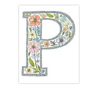 Artery8 Letter P in Flowers Pencil Drawing Spring Bouquet Floral Word Art For Her Birthday Mum Wife Woman Friend Large Wall Art Poster Print 18X24 Inch