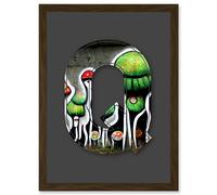 Artery8 Letter Q Abstract Trippy Grey Green Decorative Graffiti Mural Alphabet Initial Stencil Artwork Framed Wall Art Print A4 in Brown Artery8 Brown