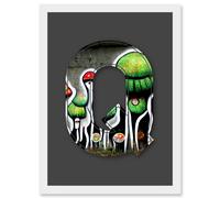 Wee Blue Coo Letter Q Abstract Trippy Grey Green Decorative Graffiti Mural Alphabet Initial Stencil Artwork Framed Wall Art Print A4