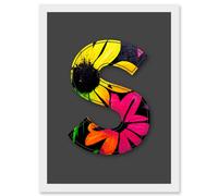 Artery8 Letter S Floral Wall Decorative Graffiti Mural Alphabet Initial Stencil Artwork Framed Wall Art Print A4 in White Artery8 White