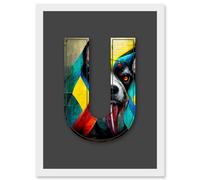 Artery8 Letter U Dog Tongue Multicoloured Decorative Graffiti Mural Alphabet Initial Stencil Artwork Framed Wall Art Print A4 in White Artery8 White