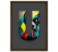 Artery8 Letter U Dog Tongue Multicoloured Decorative Graffiti Mural Alphabet Initial Stencil Artwork Framed Wall Art Print A4 in Brown Artery8 Brown